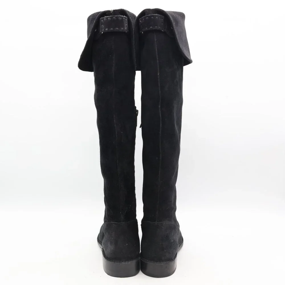 Frye Boots Shirley Riding Over The Knee Women's 6 B Black Half Zip Almond Toe
